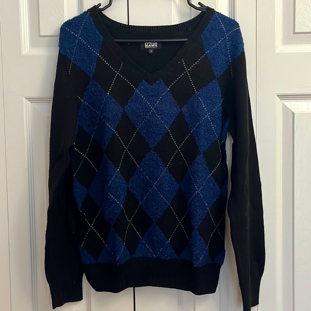 Izzue Blue and Black Diamond Sweater